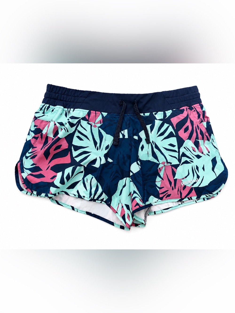 Patagonia Navy Tropical Leaf Print Athletic Running Shorts Trail - Picture 2 of 8